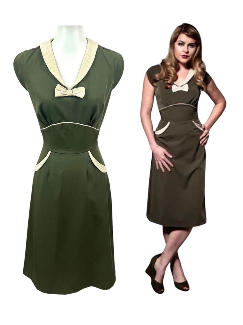 Stop Staring Olive Green Retro Vintage Clover Midi Dress